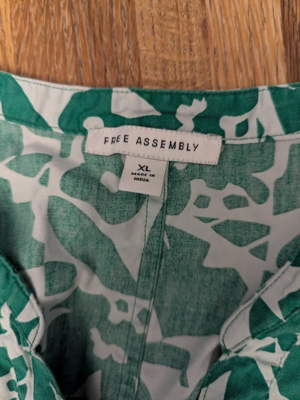 Chic Green and White Tropical Print POCKETS Safari Look Dress Free Assembly XL - Picture 9 of 10
